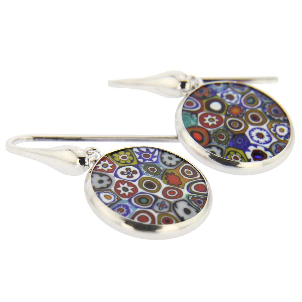 Millefiori Round Dangle Earrings \"Multicolor\" - Silver