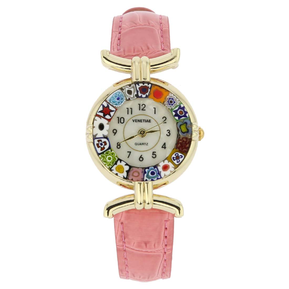 Murano Millefiori Watch With Leather Band - Pink Multicolor