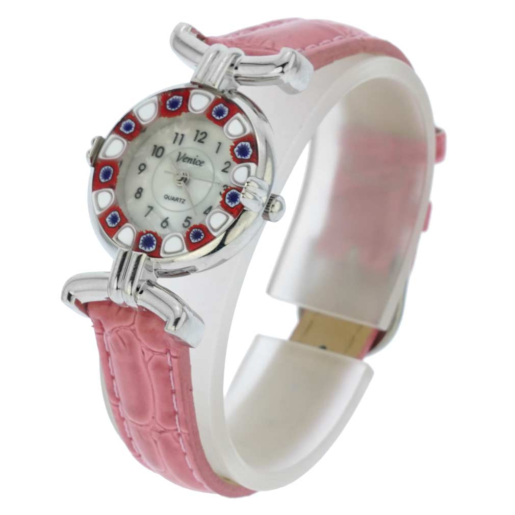 Murano Millefiori Watch With Leather Band - Pink
