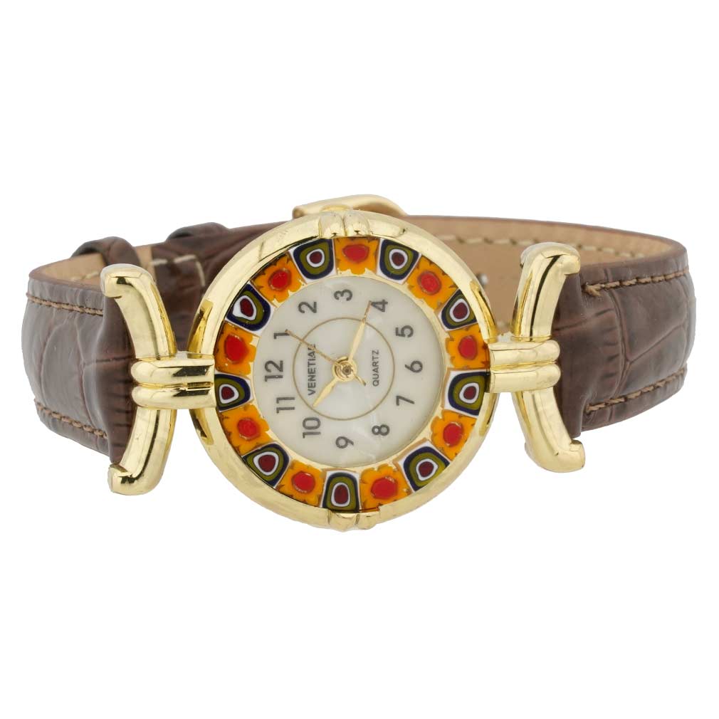 Murano Millefiori Watch With Leather Band - Brown