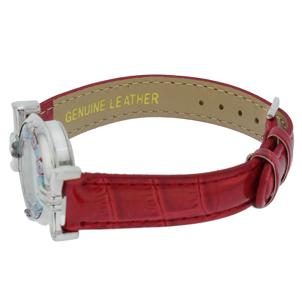 Murano Millefiori Watch With Leather Band - Red
