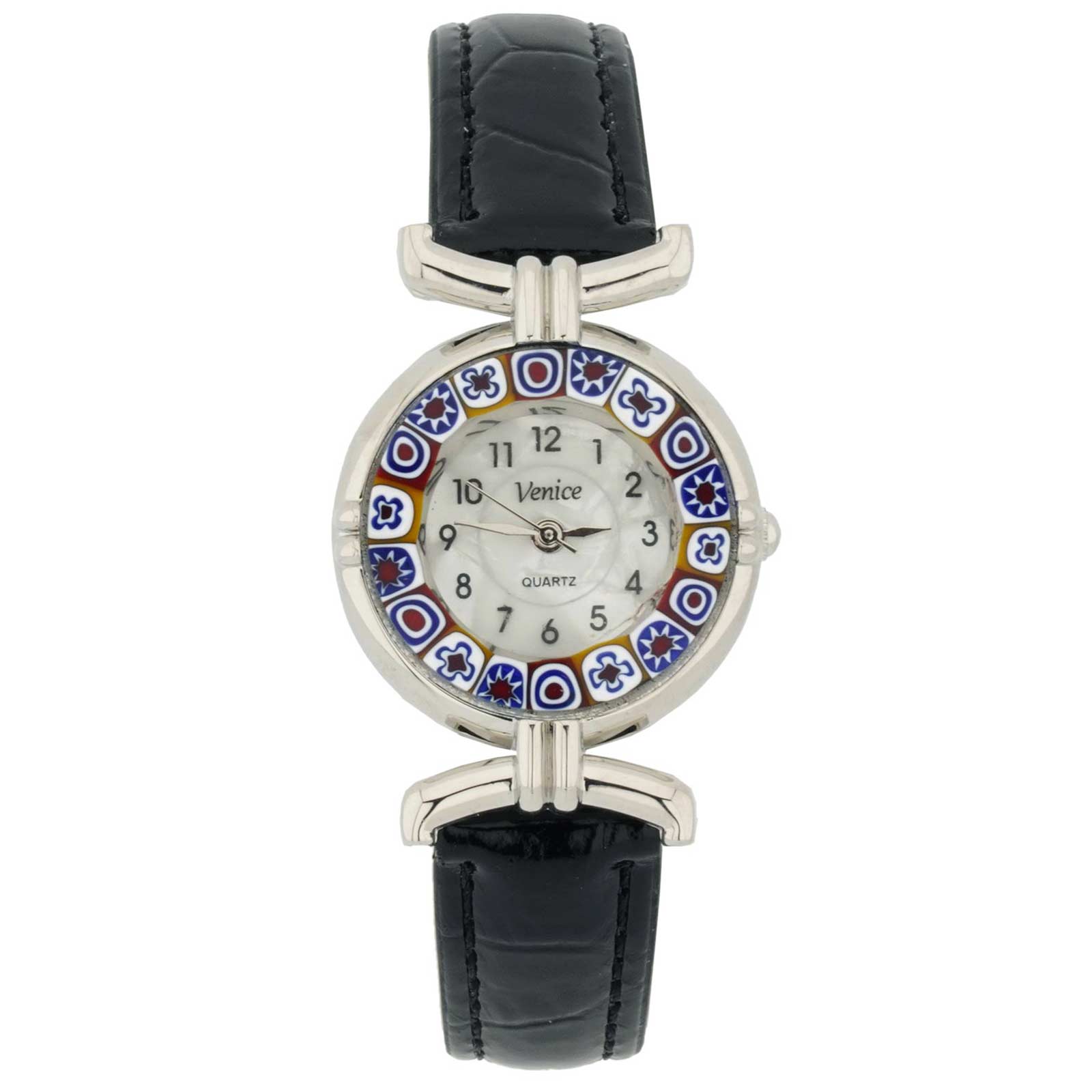 Murano Millefiori Watch With Leather Band - Black