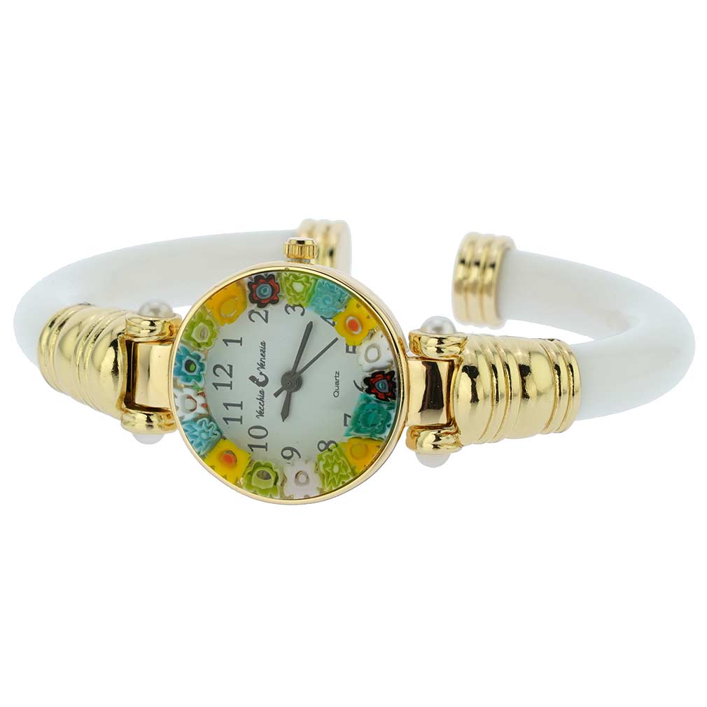 Murano Millefiori Bangle Watch - White Multicolor