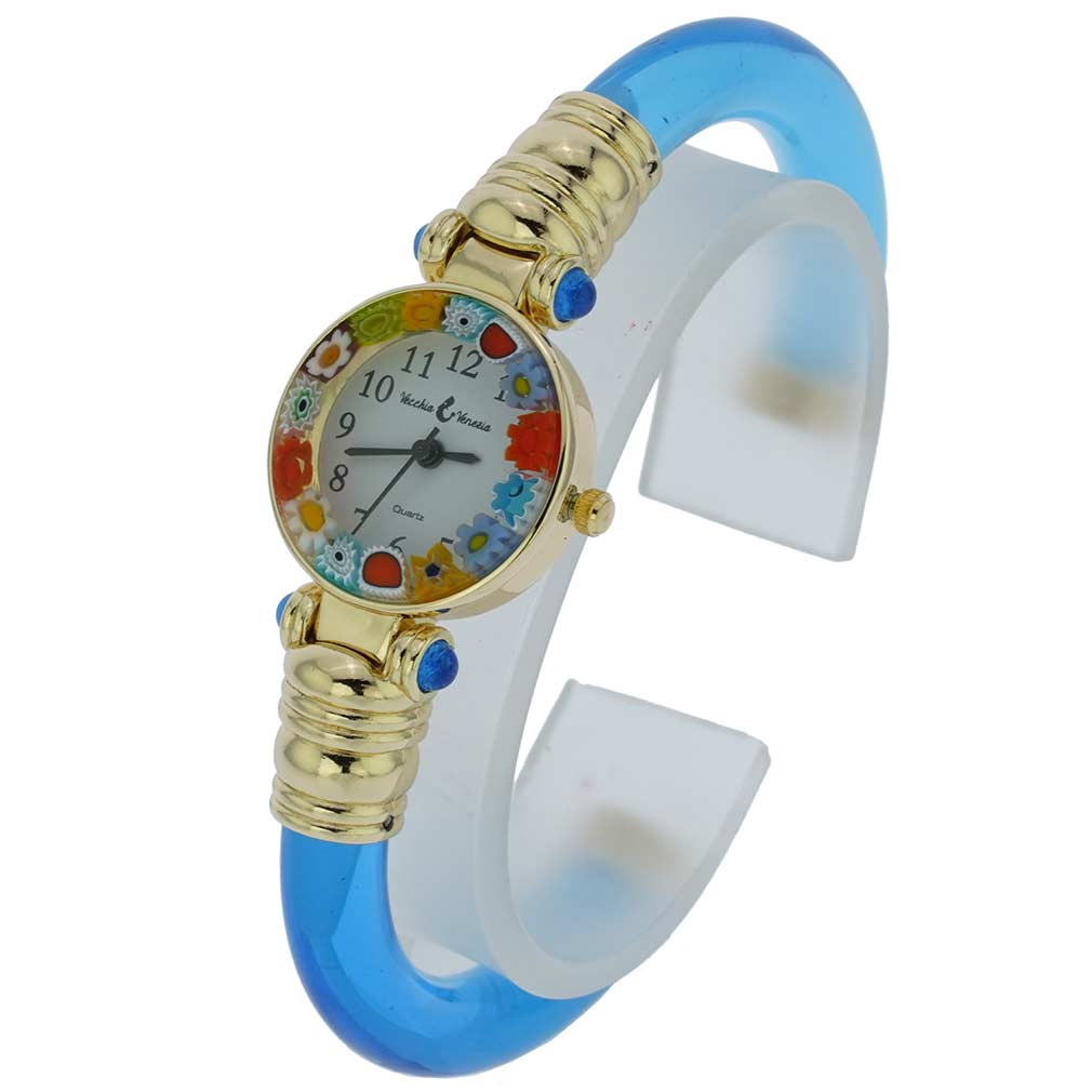 Murano Millefiori Bangle Watch - Blue Gold Multicolor