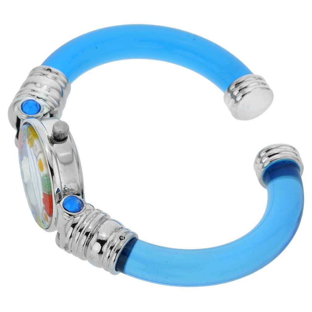 Murano Millefiori Bangle Watch - Silver Blue Multicolor