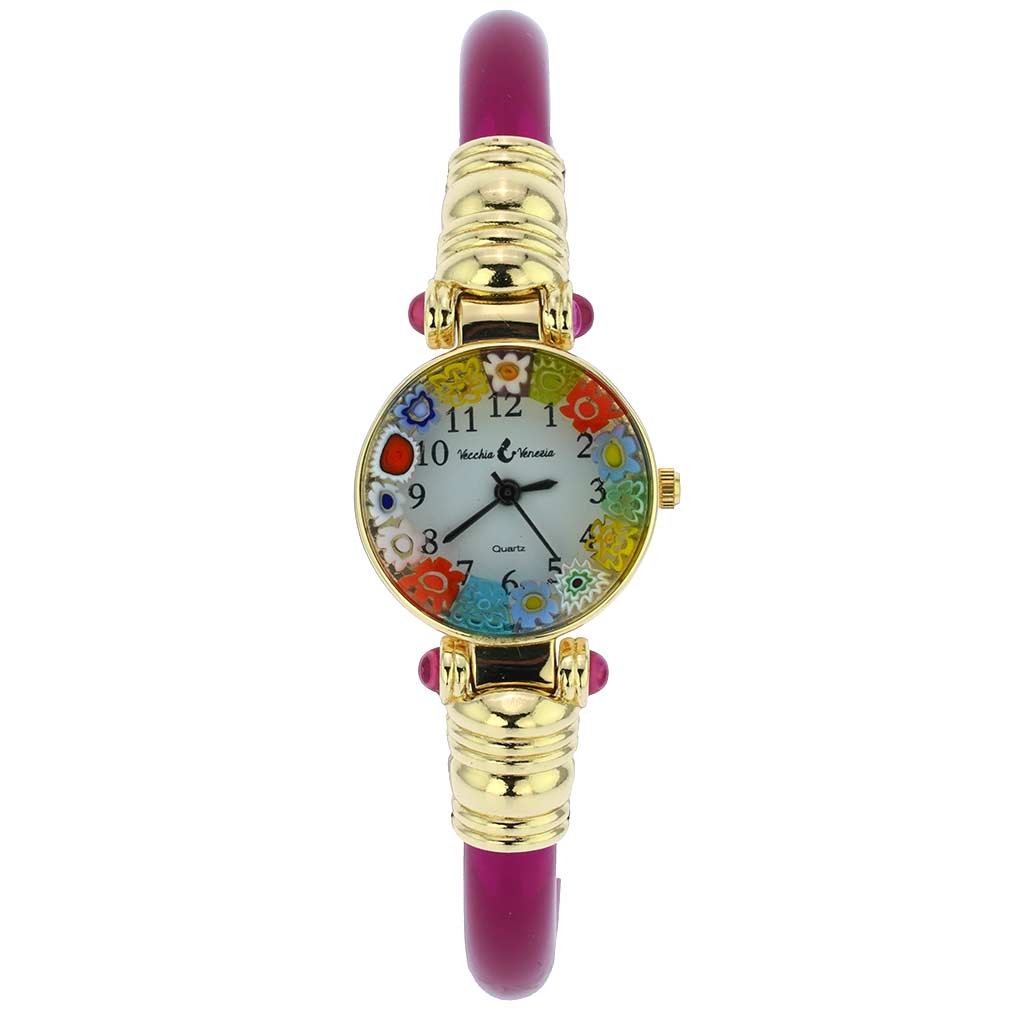 Murano Millefiori Bangle Watch - Magenta Multicolor