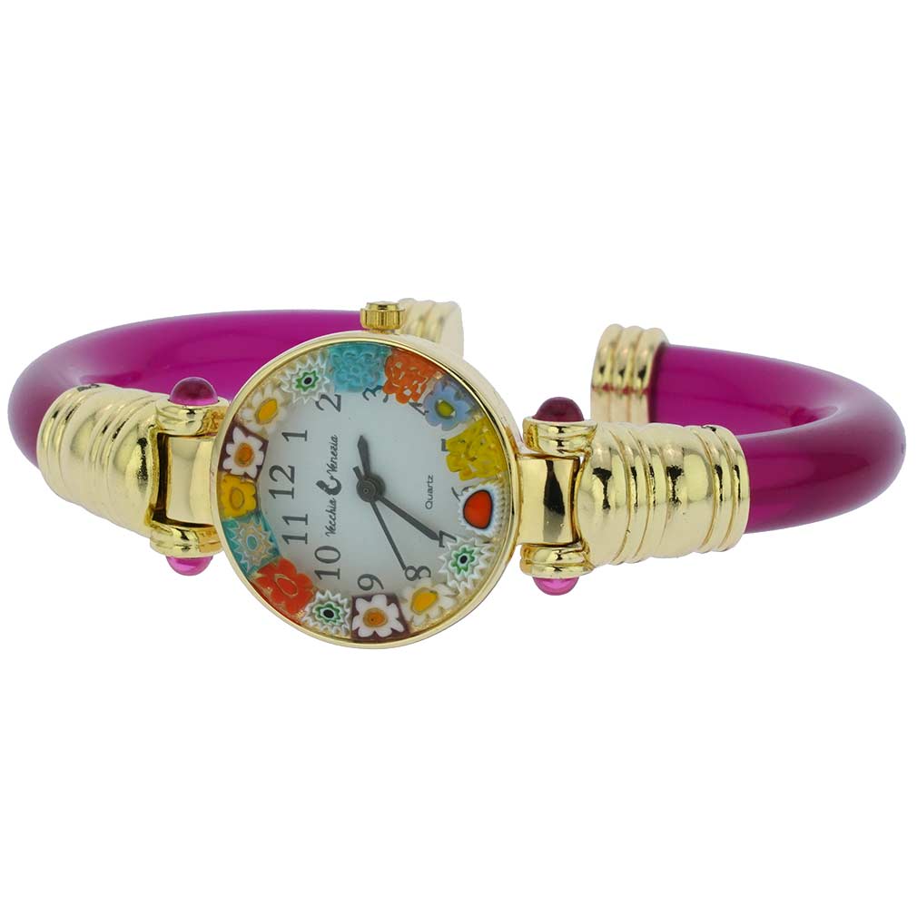 Murano Millefiori Bangle Watch - Magenta Multicolor