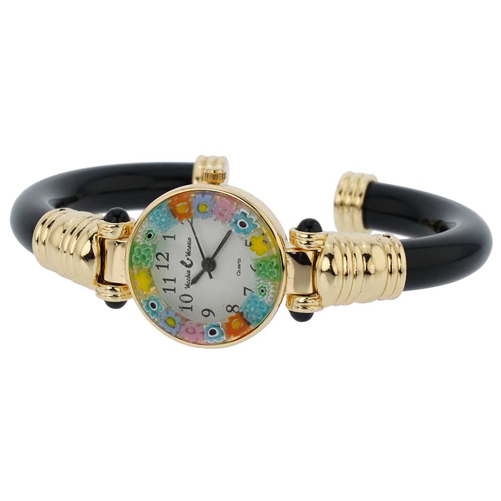 Murano Millefiori Bangle Watch - Black Gold Multicolor