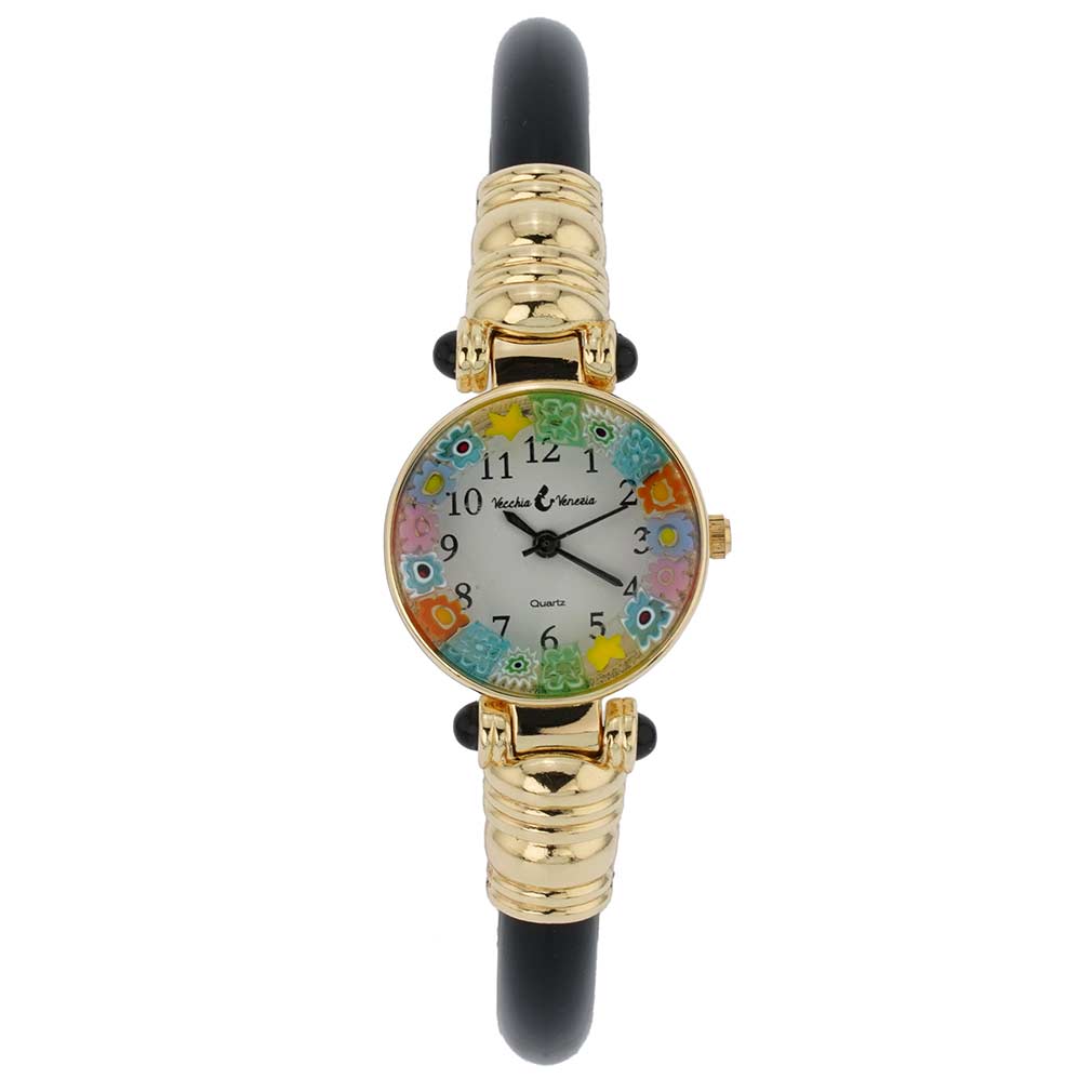 Murano Millefiori Bangle Watch - Black Gold Multicolor