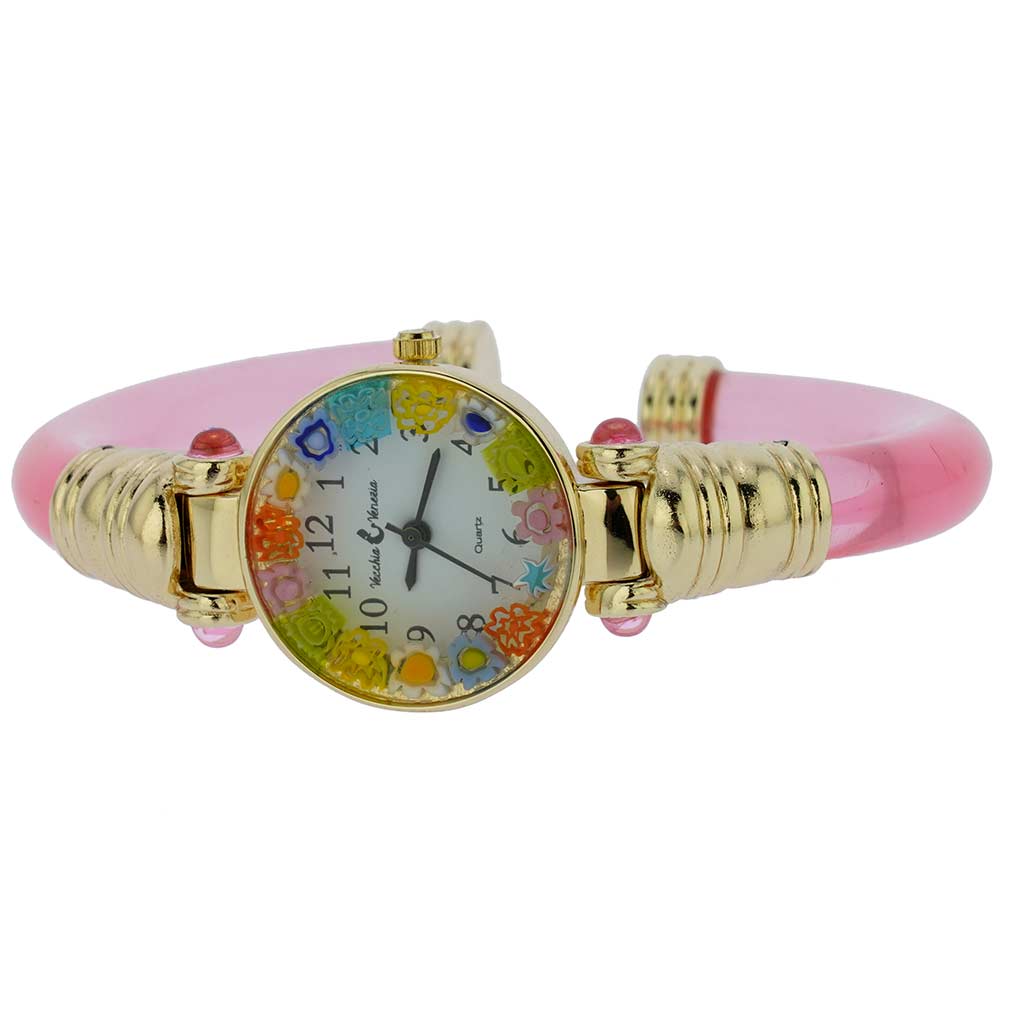 Murano Millefiori Bangle Watch - Pink Gold Multicolor