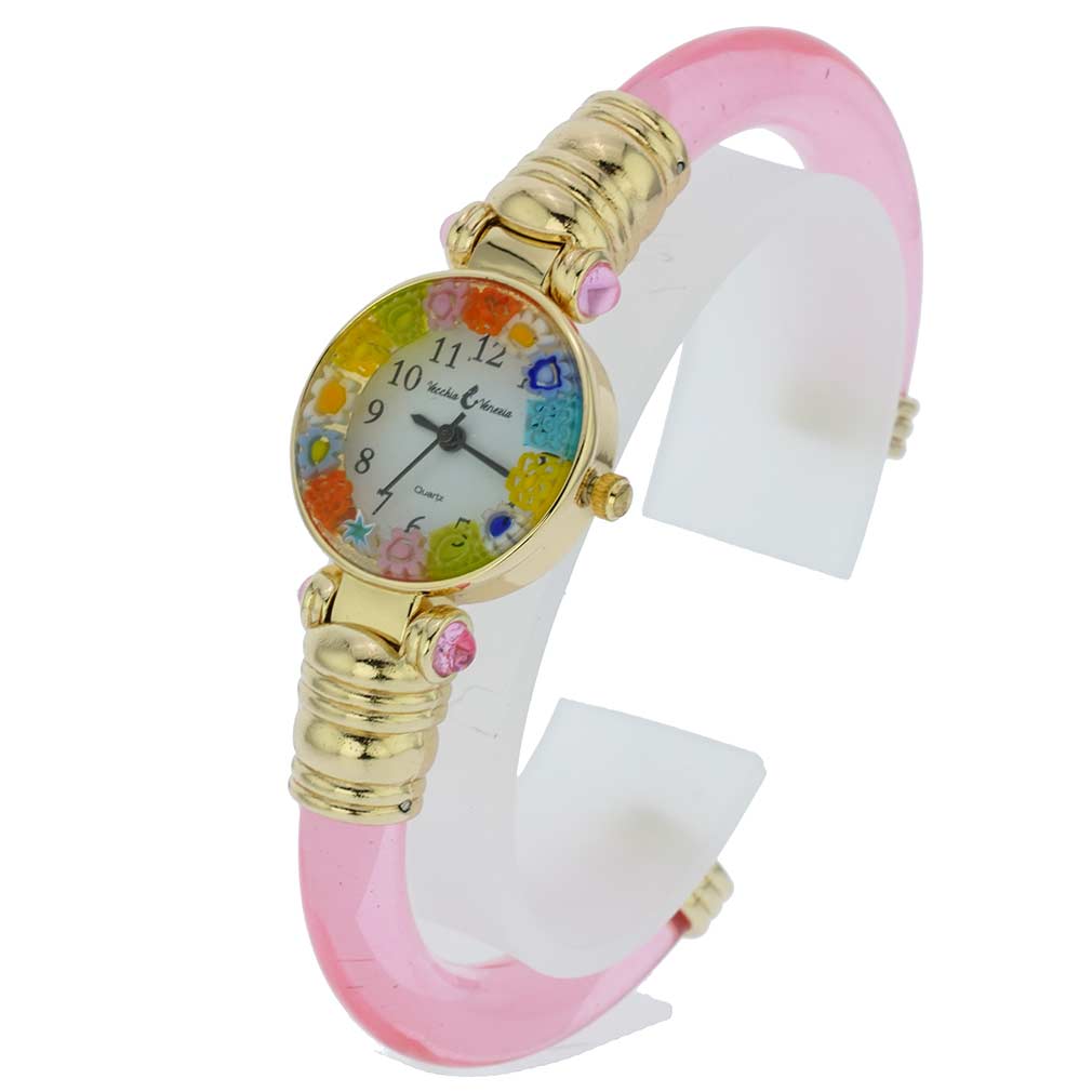 Murano Millefiori Bangle Watch - Pink Gold Multicolor