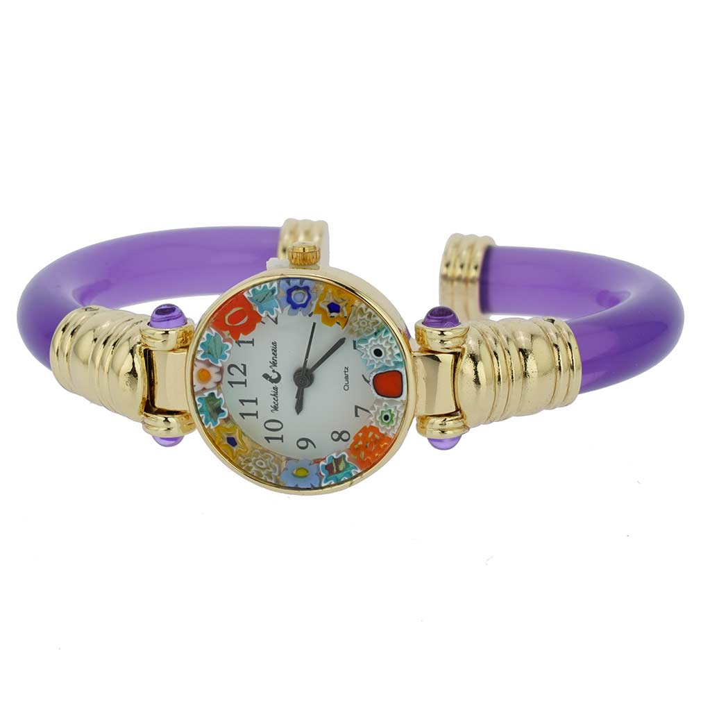 Murano Millefiori Bangle Watch - Purple Gold Multicolor