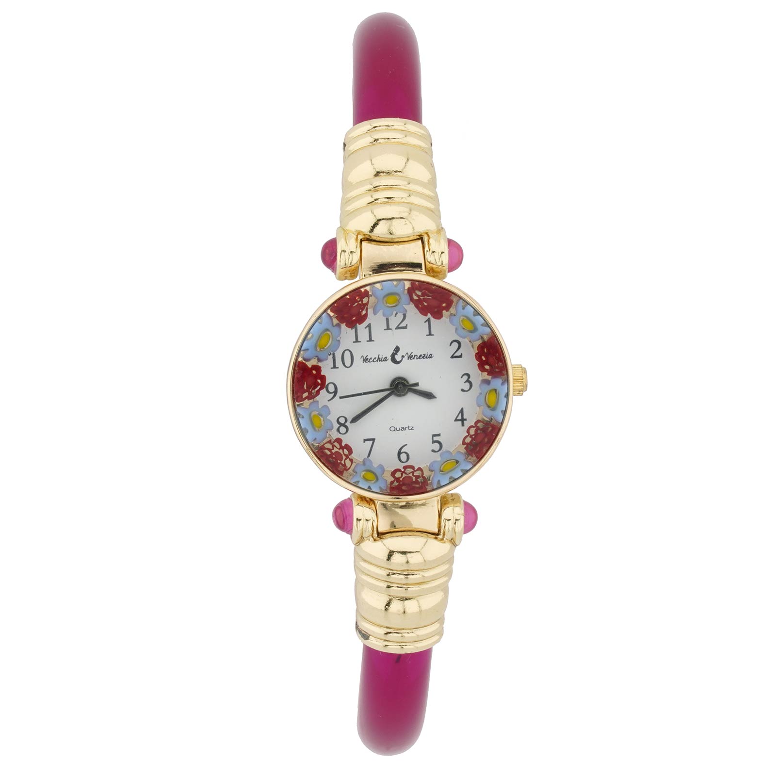 Rama Ladies Quartz Watch Stainless Steel Case With Magenta Sun Ray Dia –  Bluesalon.com