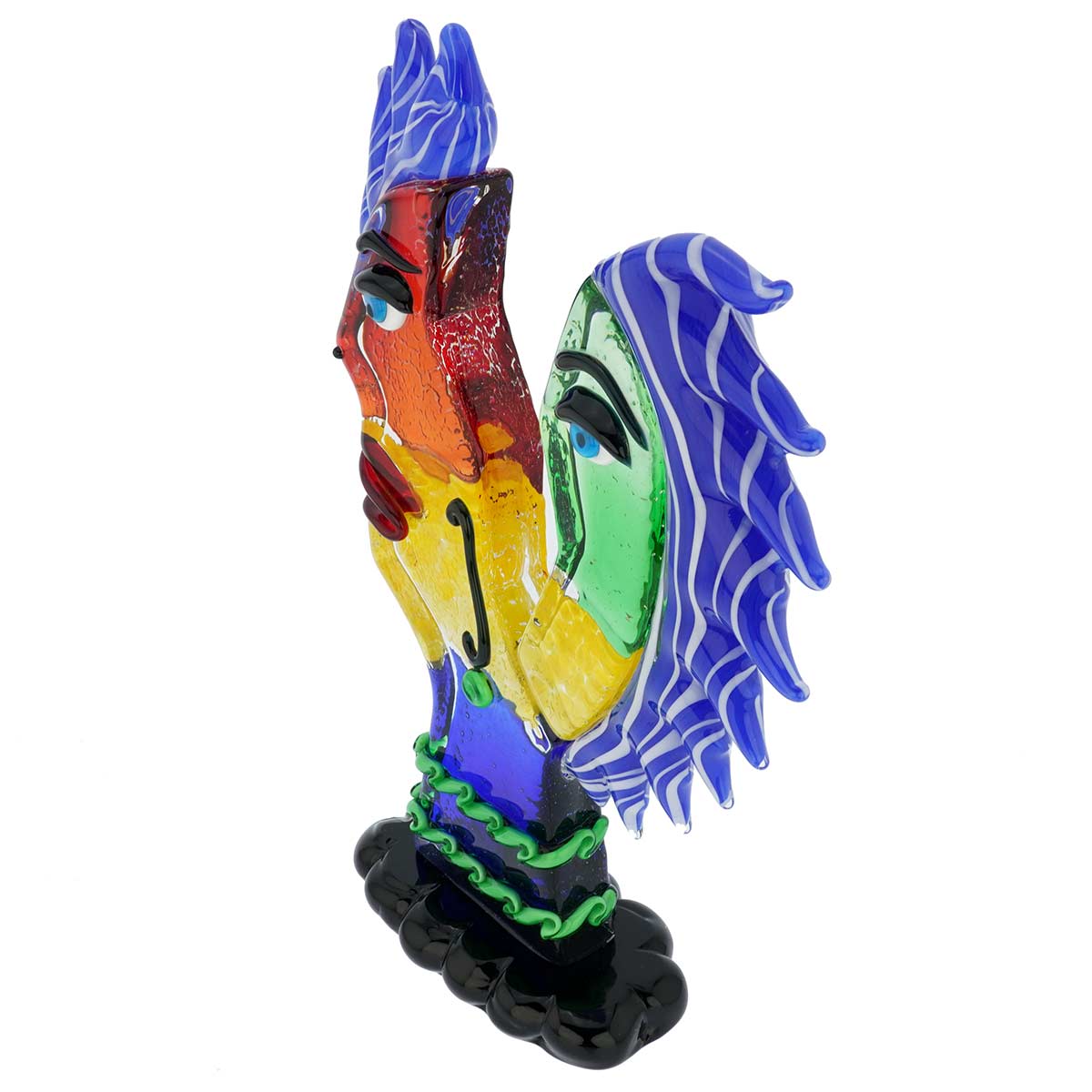 Murano Glass Picasso Head In Two Parts With Blue Hair