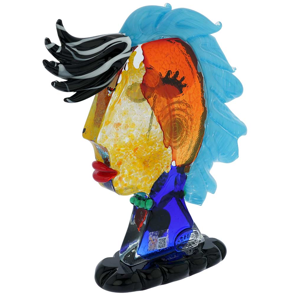 Murano Glass Picasso Head Of A Woman With Blue Hair