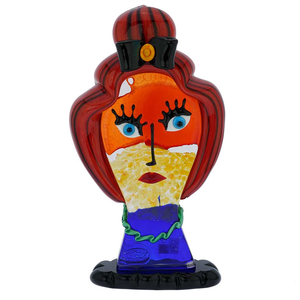 Murano Glass Picasso Head Of A Woman With Red Hair In A Bun