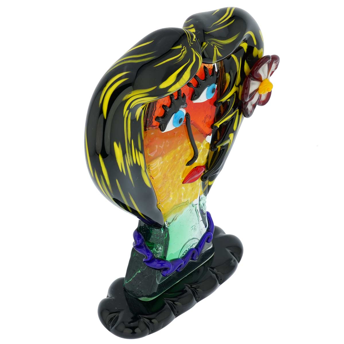 Murano Glass Picasso Head Of A Woman With Flower