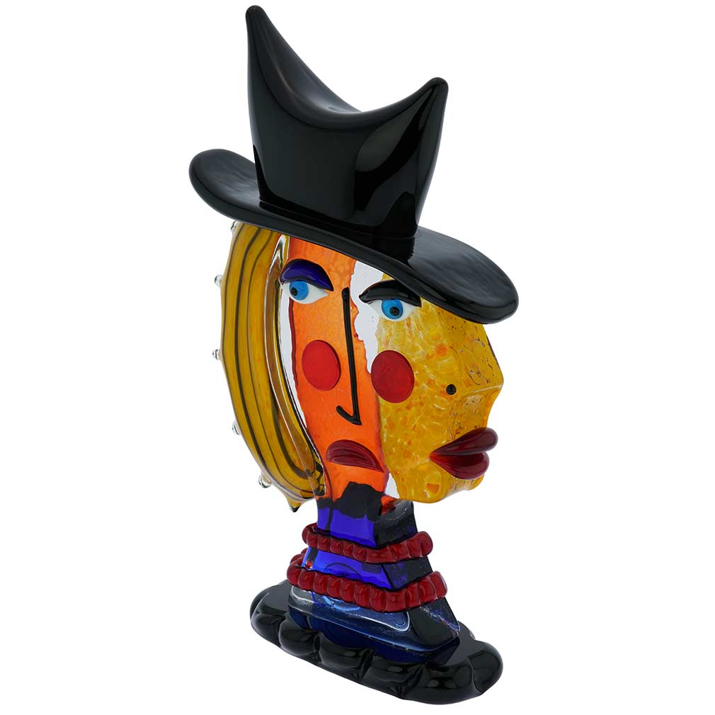 Murano Glass Picasso Head Of A Woman With Black Hat