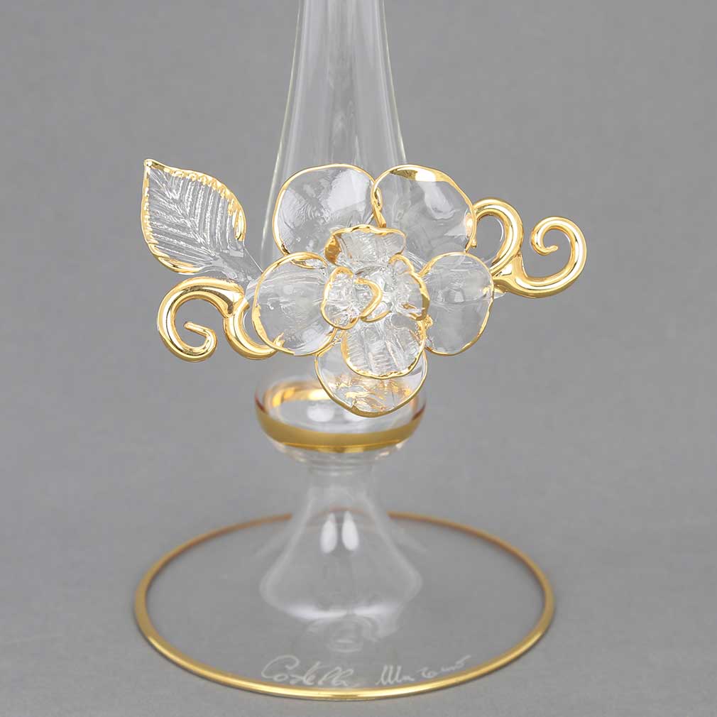 Cristallo and Gold Flower Murano Glass Vase