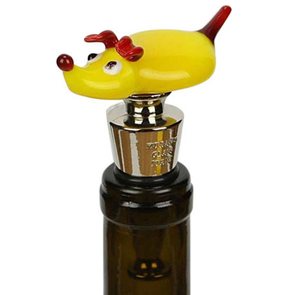 Murano Glass Dog Bottle Stopper - Yellow