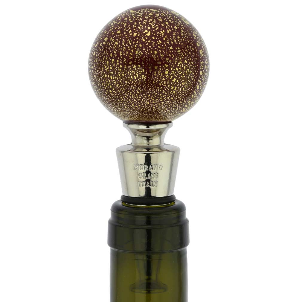 Murano Glass Golden Red Ball Bottle Stopper