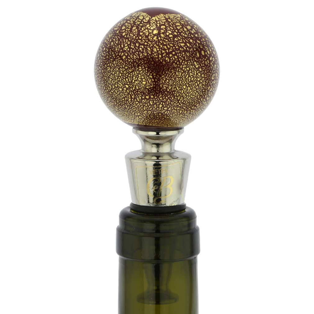 Murano Glass Golden Red Ball Bottle Stopper