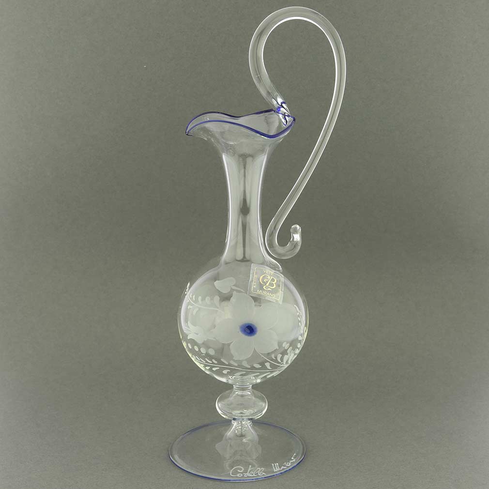 Cristallo and Blue Murano Glass Carafe Decanter