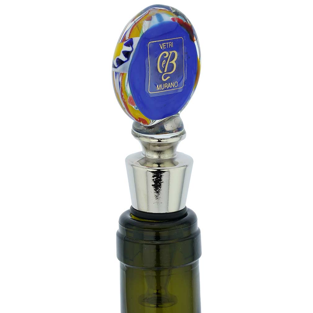 Murano Glass Millefiori Bottle Stopper - Blue