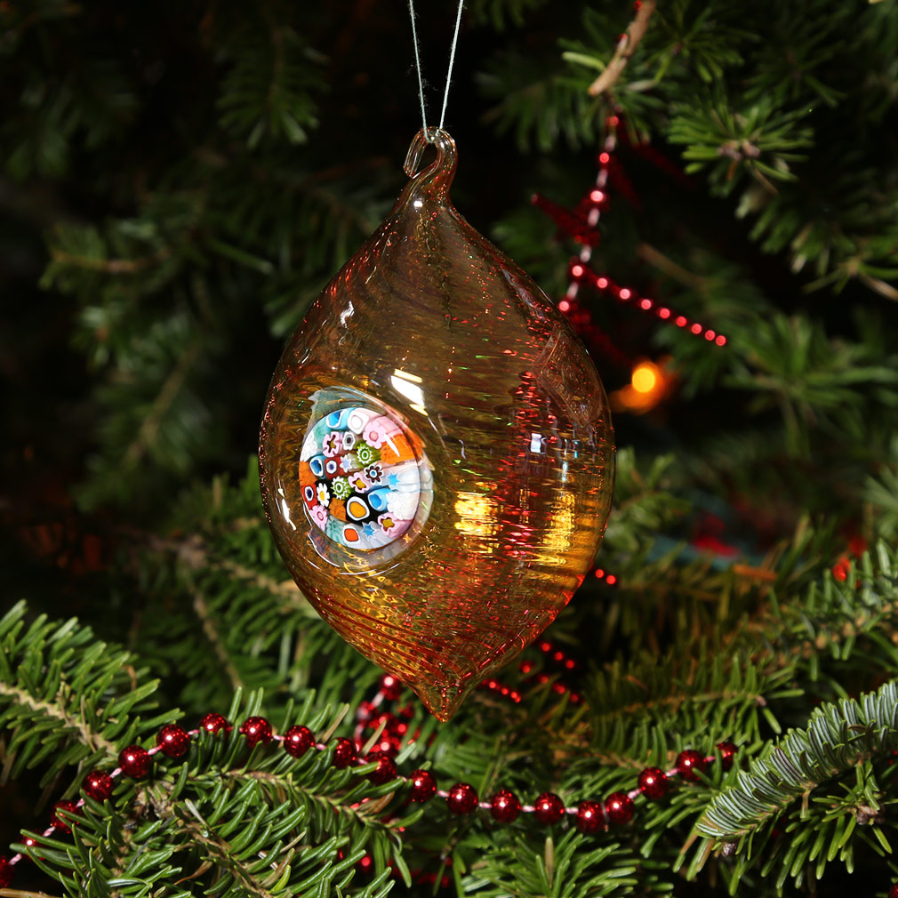 Murano Glass Millefiori Christmas Ornament - Golden Brown