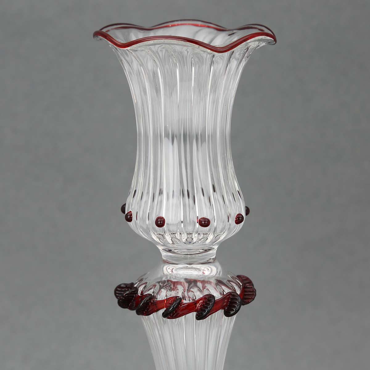 Cristallo and Red Murano Glass Candle Holder