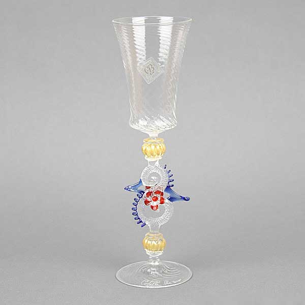 Murano Glass Wine And Champagne Glass - Blue Red
