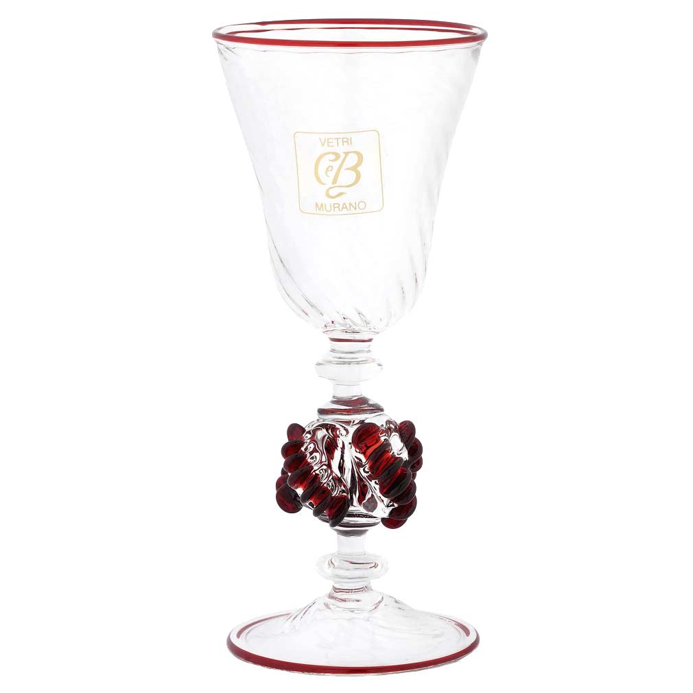 A Set of 8 Murano Art Glass Ribbed Stem Wine Glasses