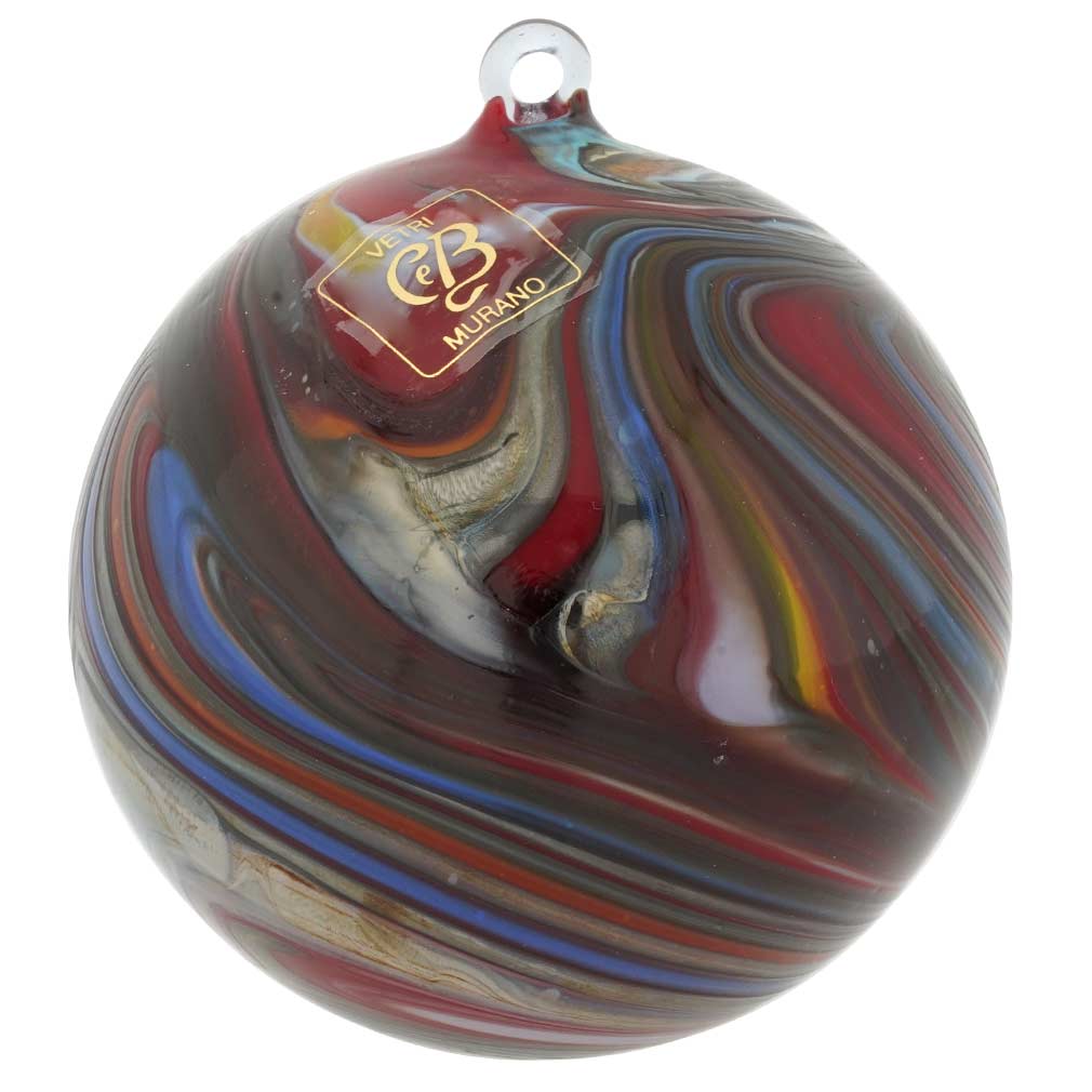Murano Glass Chalcedony Christmas Ornament - Dark Swirl