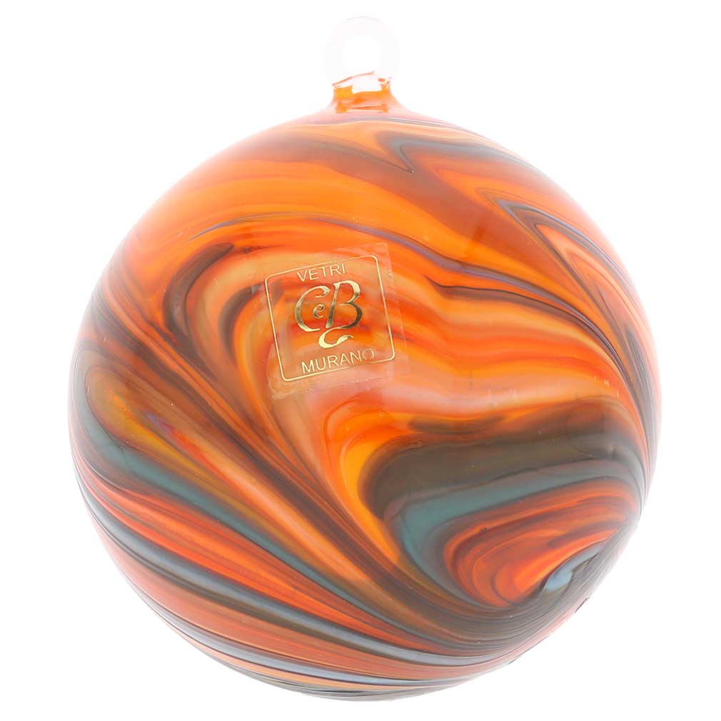 Murano Glass Chalcedony Christmas Ornament - Rainbow Swirl