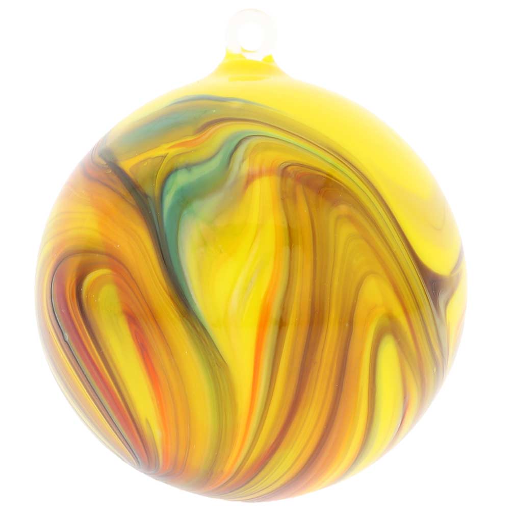 Murano Glass Chalcedony Christmas Ornament - Yellow Swirl