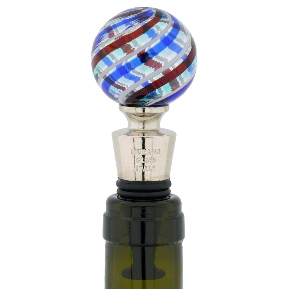 Murano Glass Bottle Stopper - Blue and Red