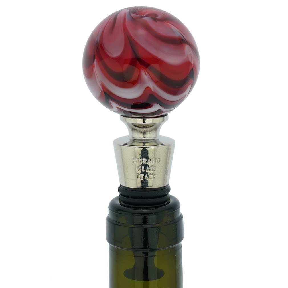 Murano Glass Bottle Stopper - Festooned Red