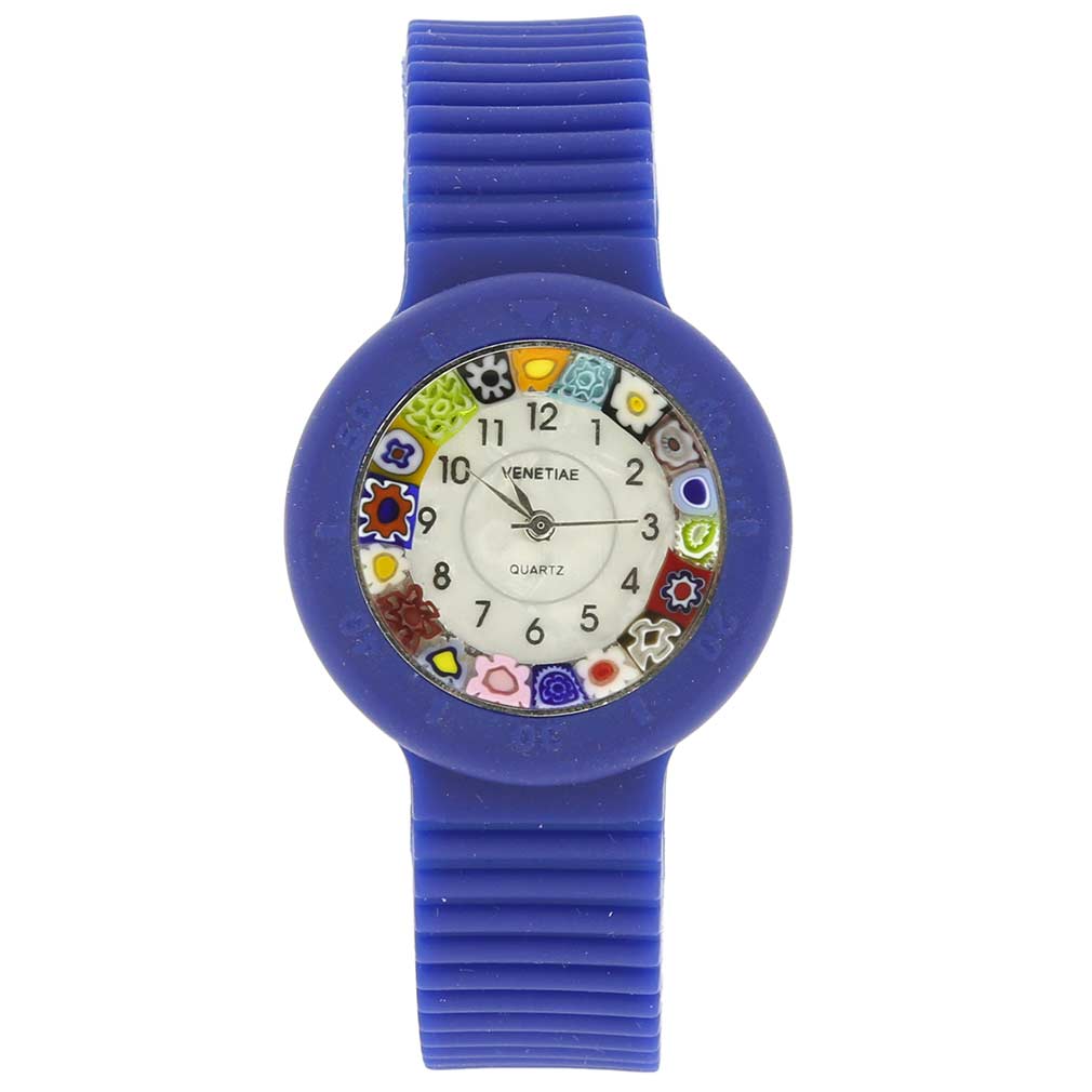 Murano Millefiori Watch with Rubber Band - Navy Blue