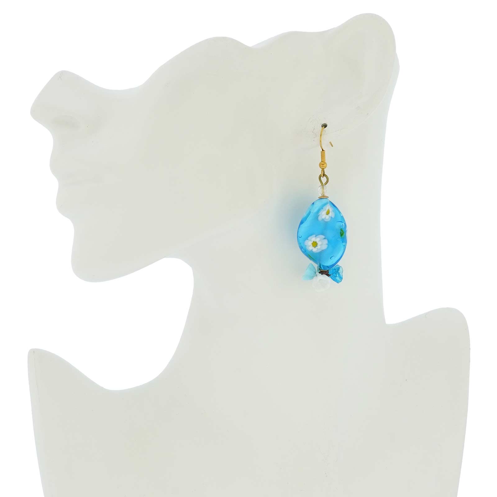 Murano Glass Daisy Flower Earrings - Sky Blue