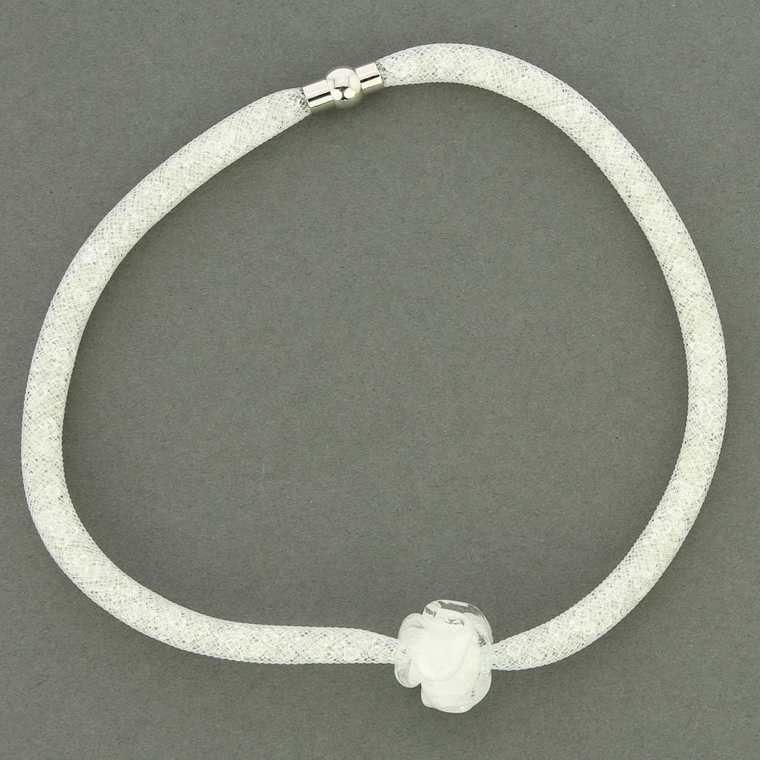 Murano Rose Flower Necklace - White