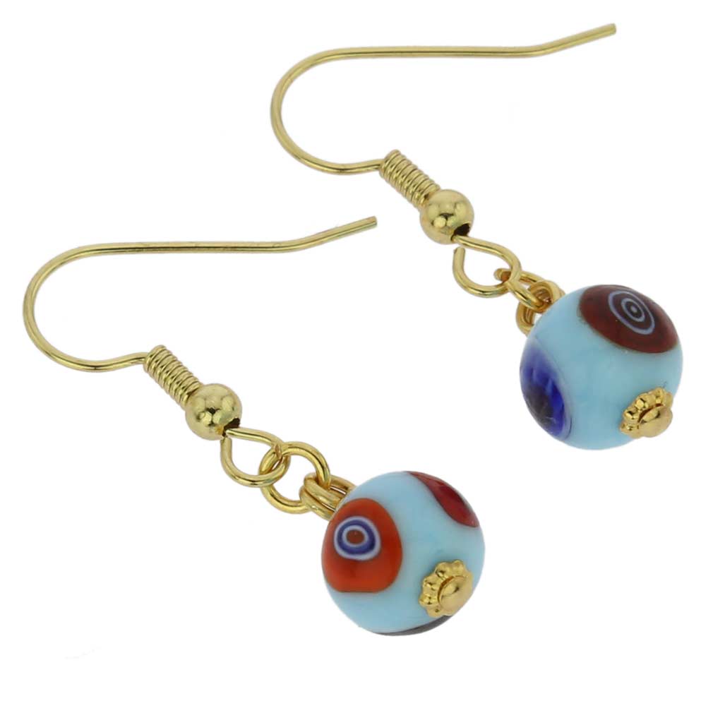 Murano Mosaic Aqua Blue Ball Earrings