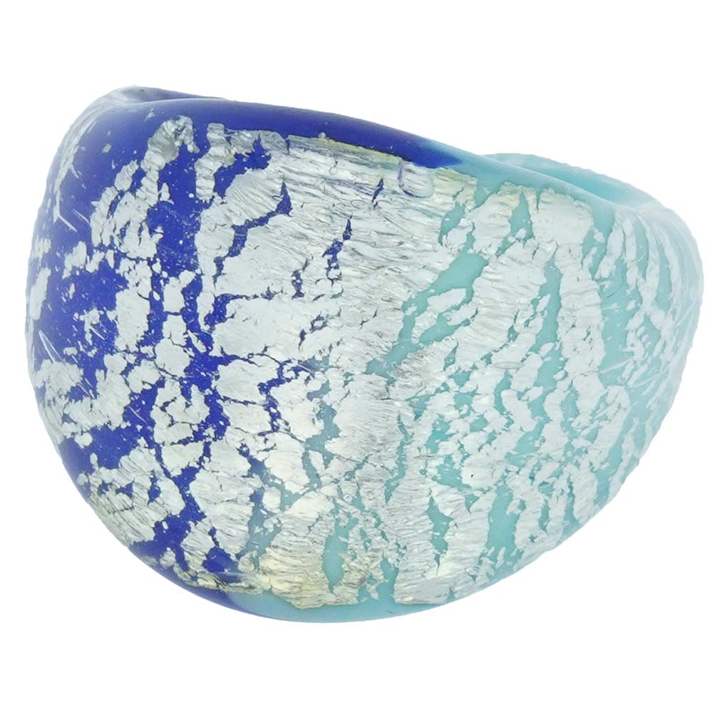 Murano Ring In Domed Design - Blue and Aqua