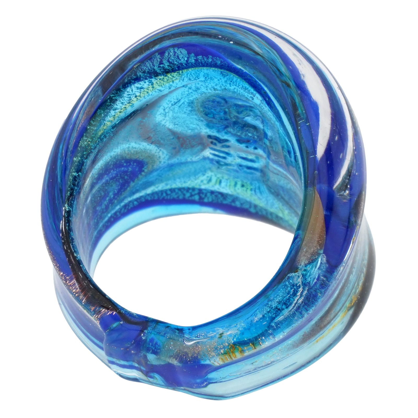 Murano Swirls Ring - Gold Aqua Blue
