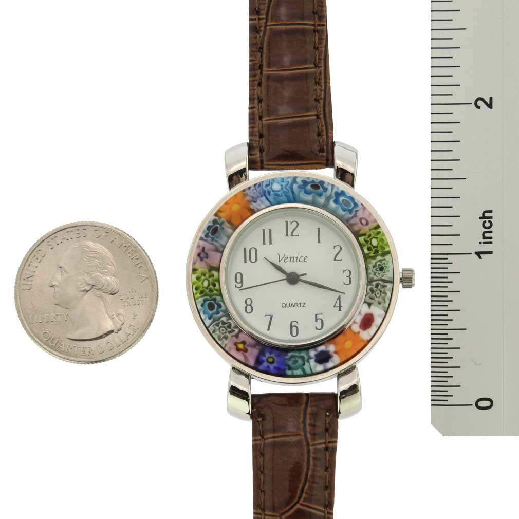 Serena Murano Millefiori Watch With Leather Band - Brown