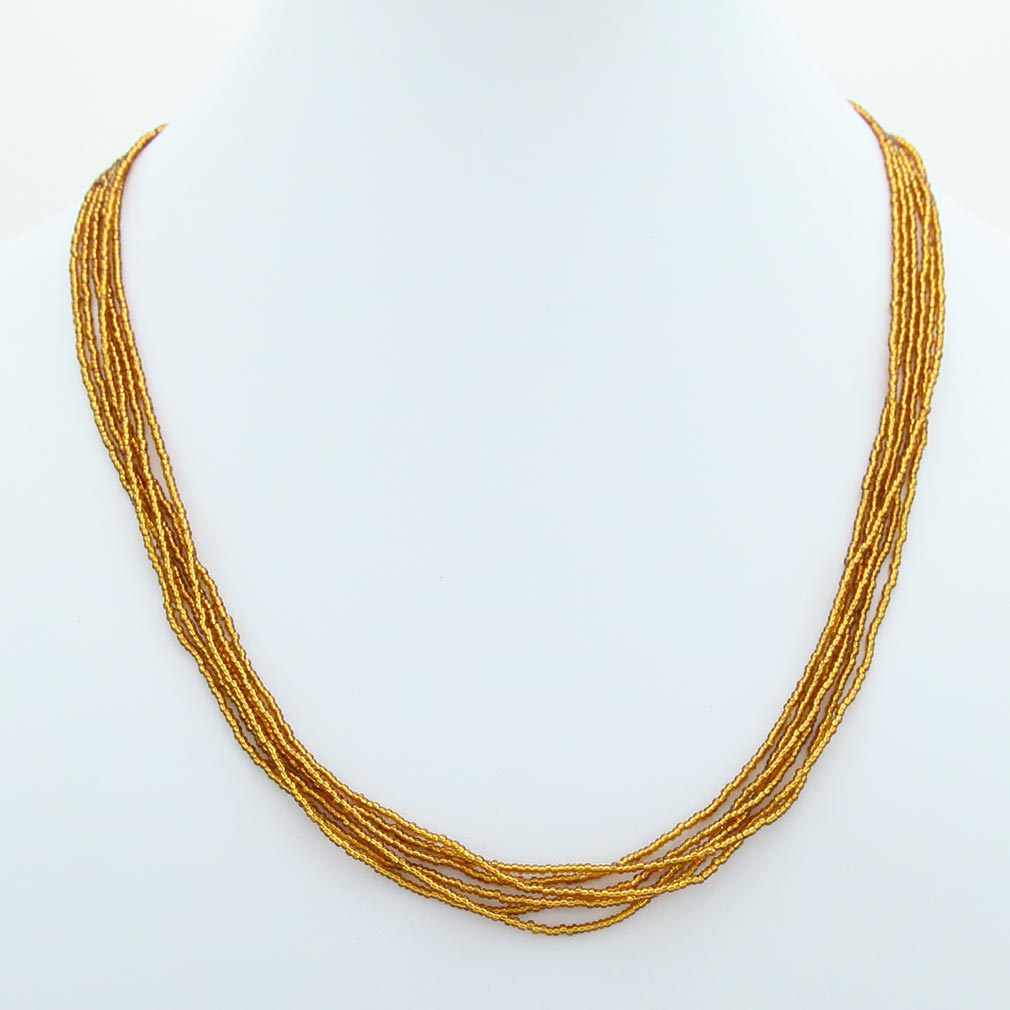 Six Strand Seed Bead Necklace - Golden Brown