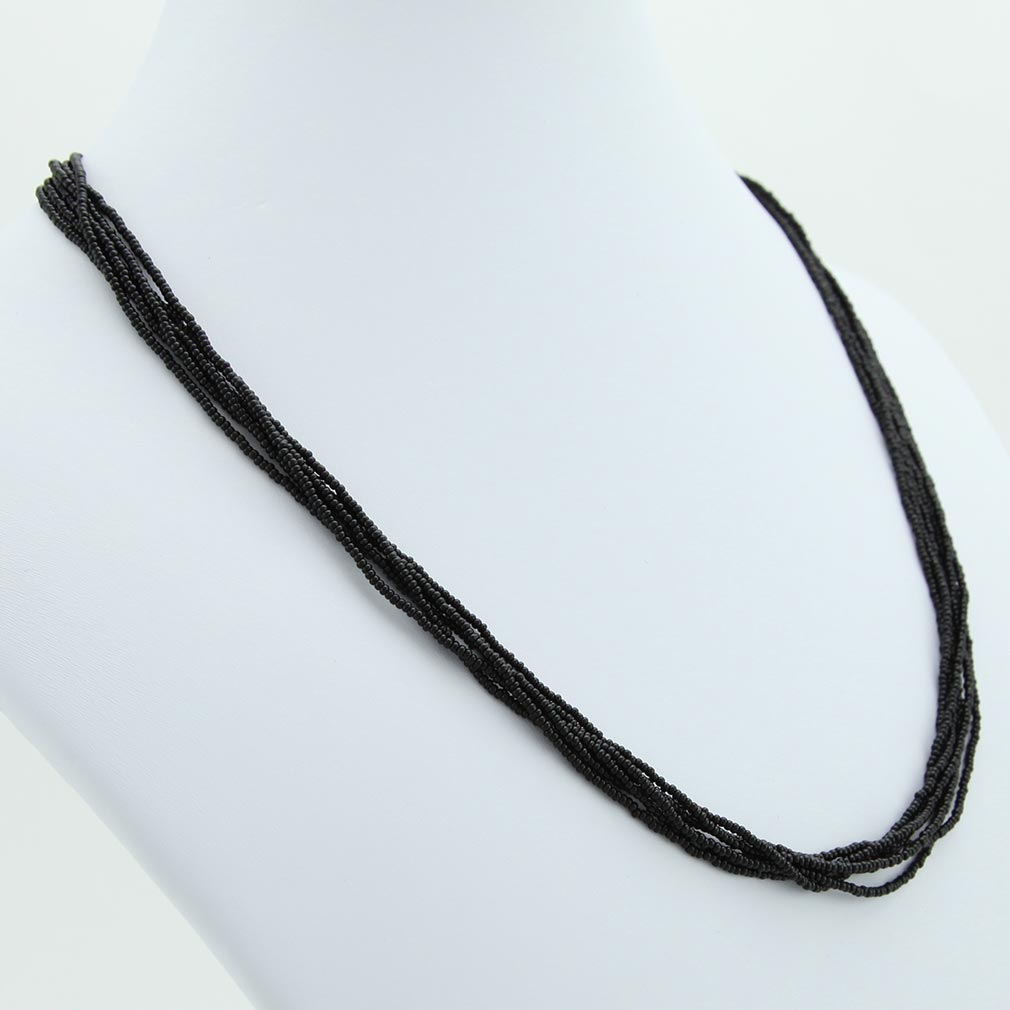 Six Strand Seed Bead Necklace - Midnight Black