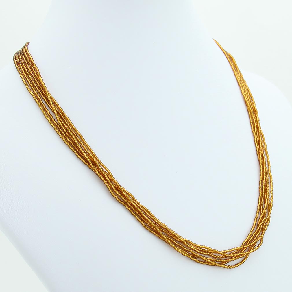 Six Strand Seed Bead Necklace - Golden Brown