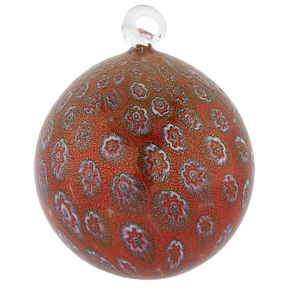 Murano Glass Christmas Ornament - Red Millefiori