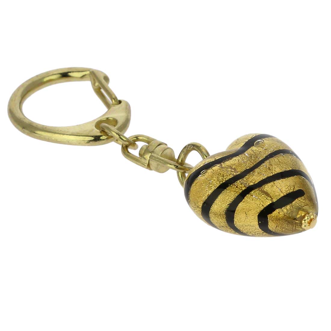 Murano Heart Keychain - Striped Gold
