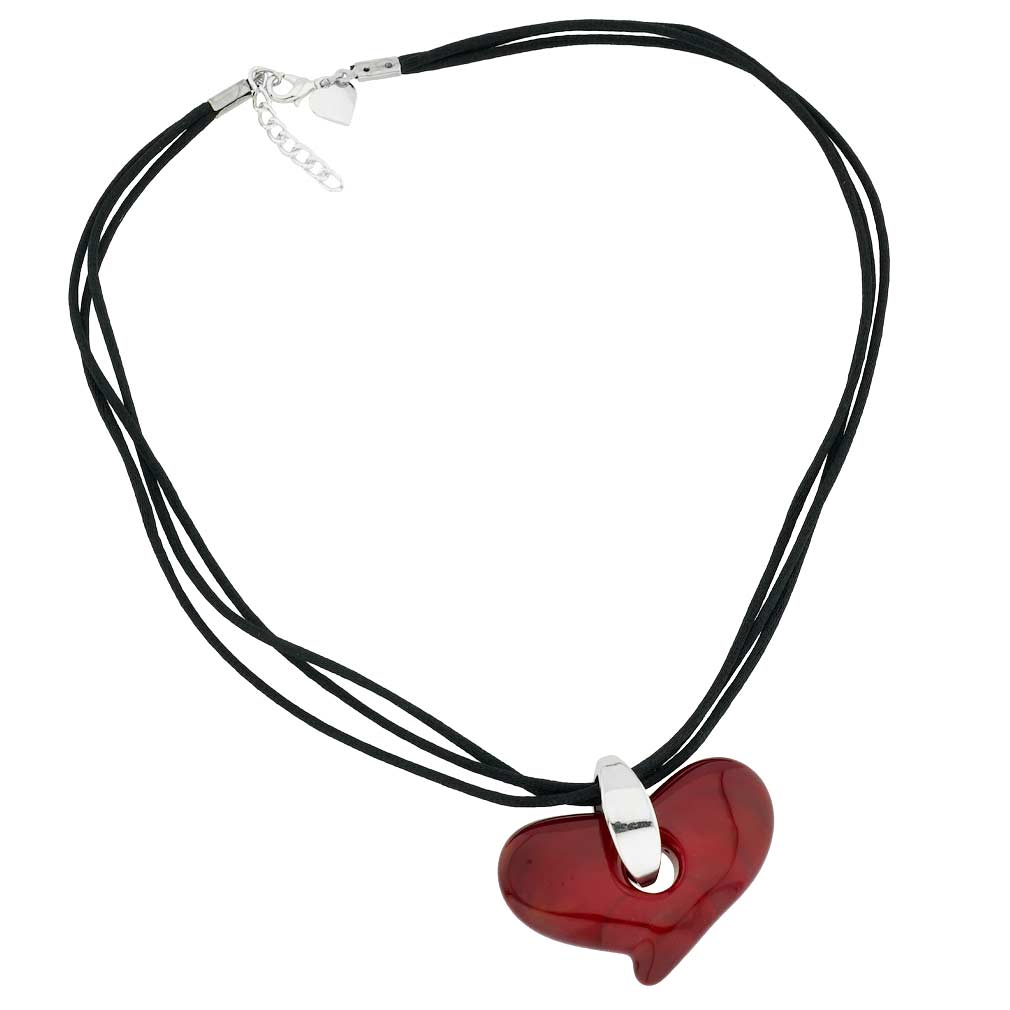 Amore Murano Glass Heart Necklace - Red